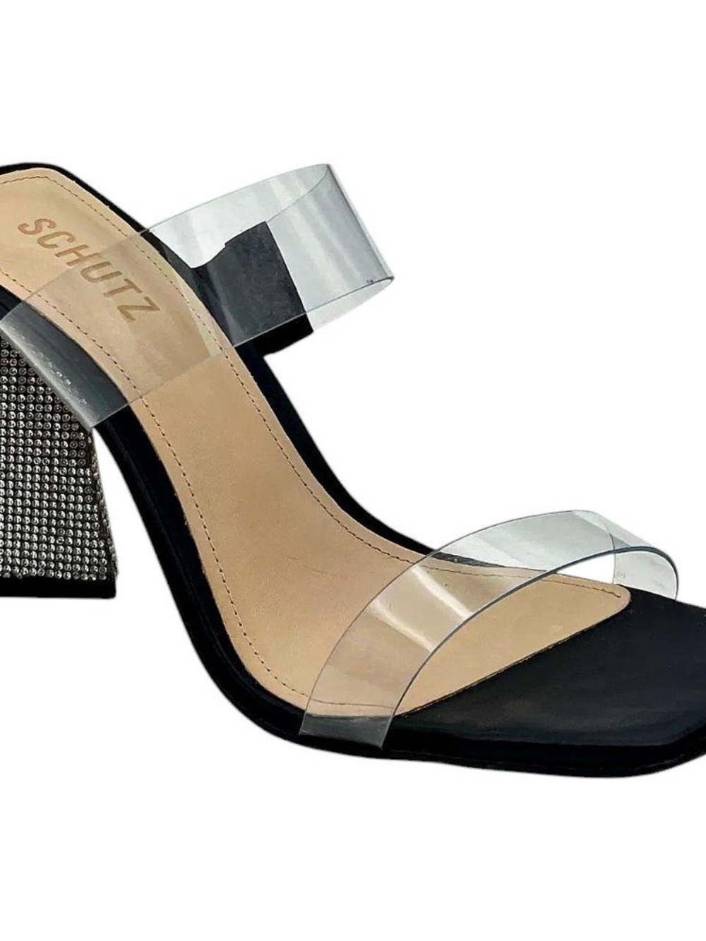 Schutz Women's Ariellen Embellished Block Heel Black/Transparente